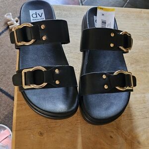 Dolce Vita Black Sandals with Gold Accents